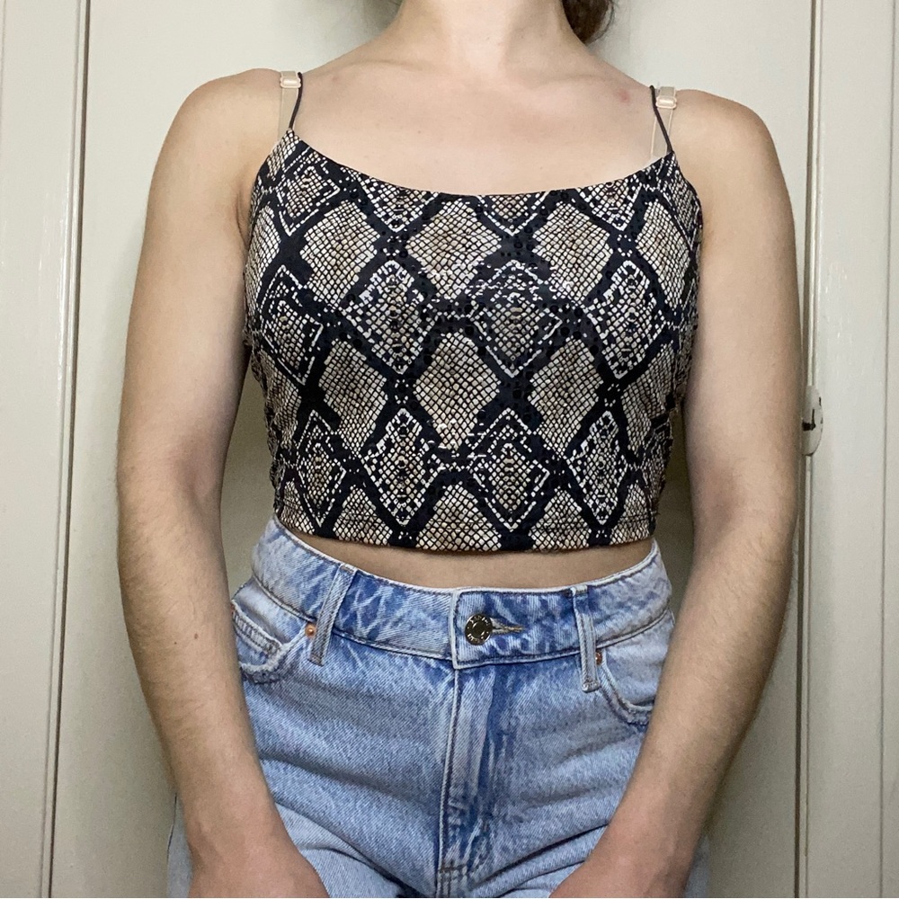 WINDSOR Snakeskin Sequin Bungee Cami Crop Top
